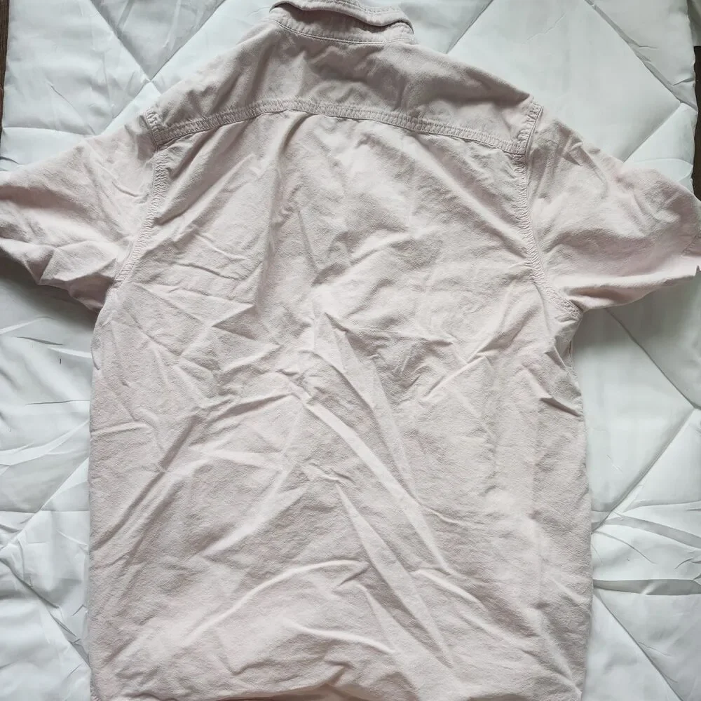 George Men's Light Pink Cotton Button Down Shirt Short Sleeve Size L
